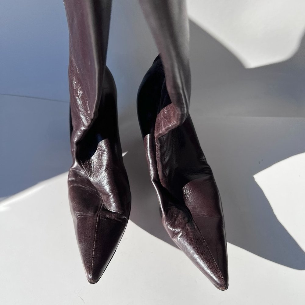 Jimmy Choo Brown leather knee high size 38 heel boots